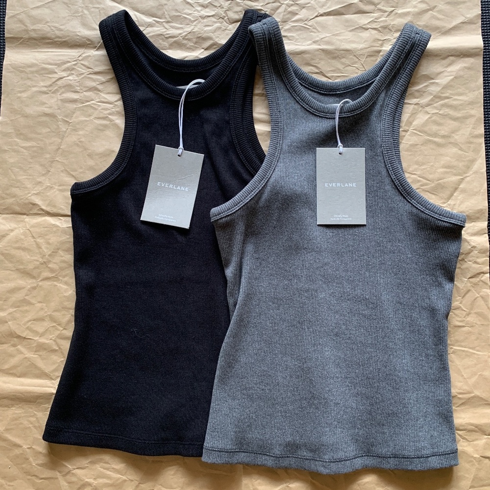 Everlane The Ribbed Cutaway Tank, 2 Pieces—Black + Grey, NWT, XS